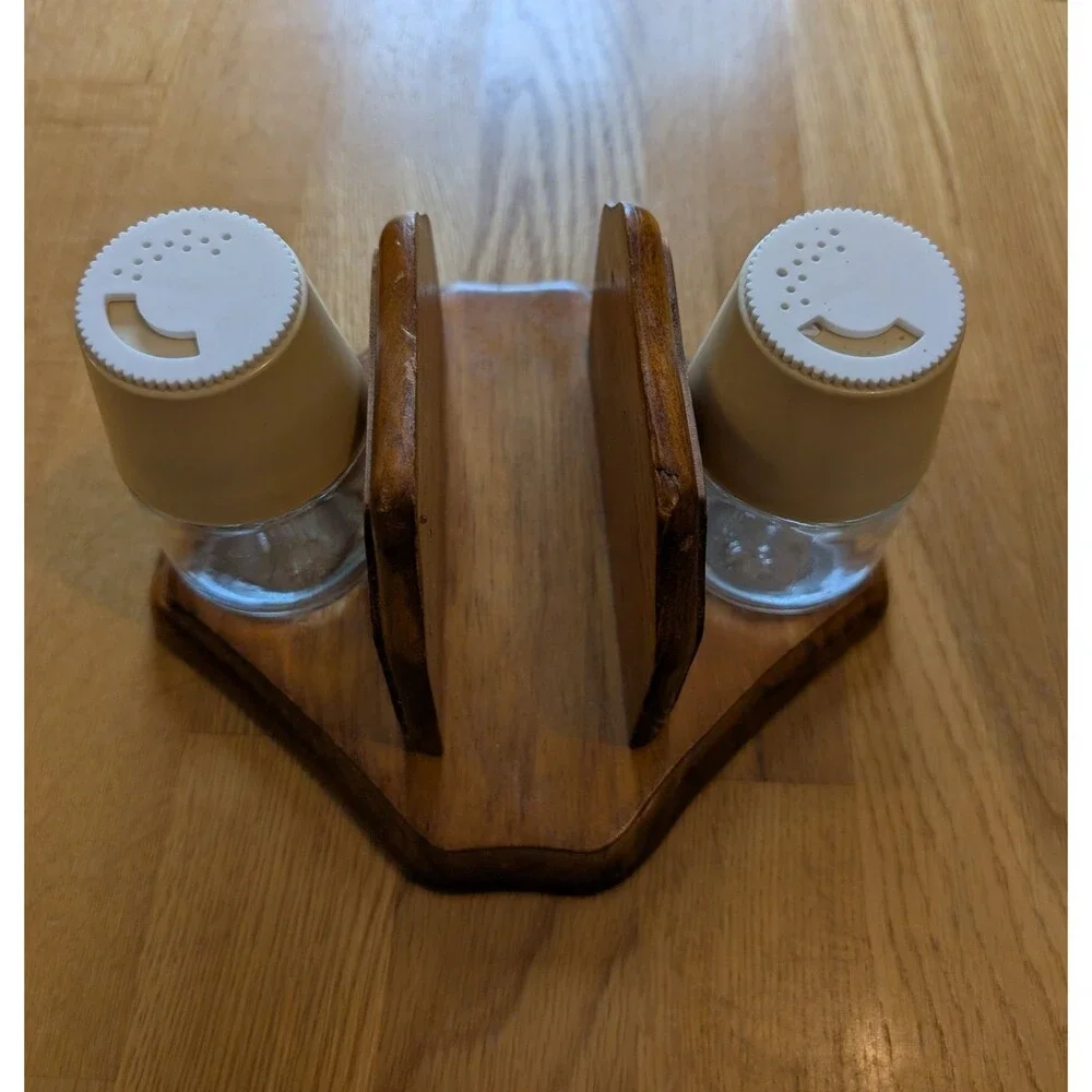 Vintage Wood Napkin Holder with Gemco Salt & Pepper Shakers MCM Cottagecore